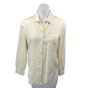 Vintage Anna and Frank Yellow 100% Silk Long Sleeve Button Up Shirt Top Size S